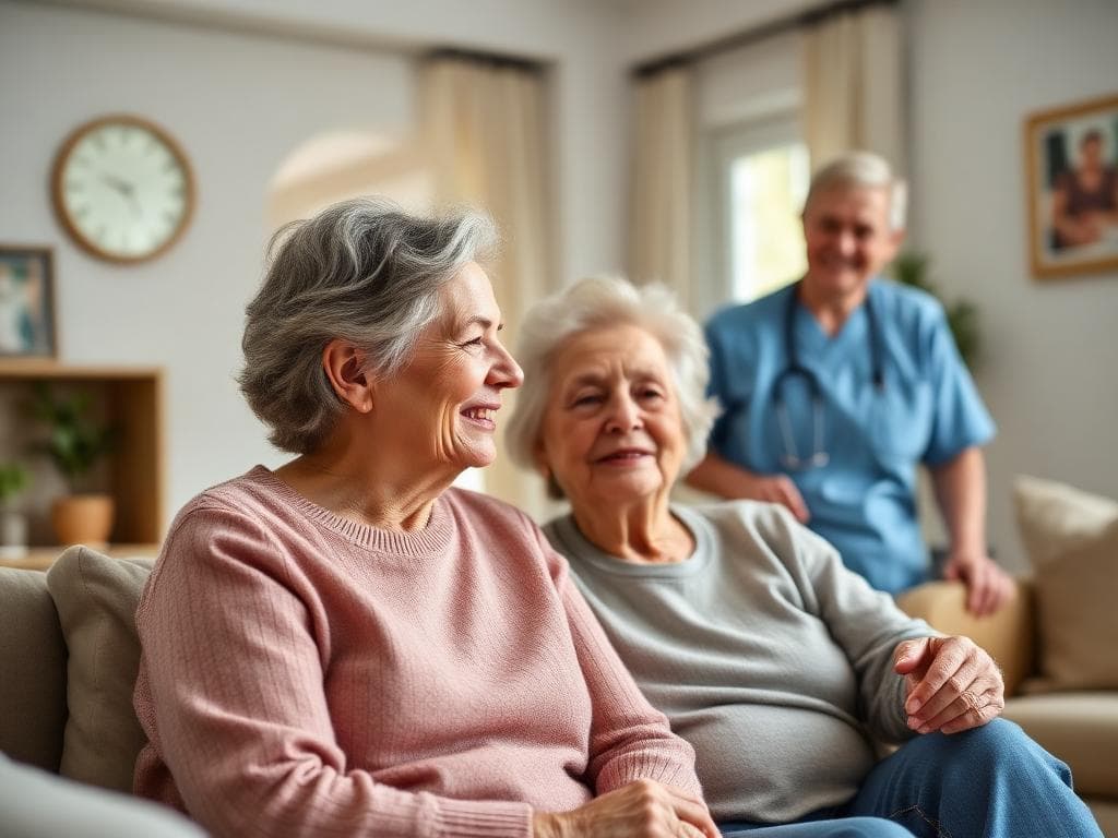 Family members with elderly loved one and caregiver